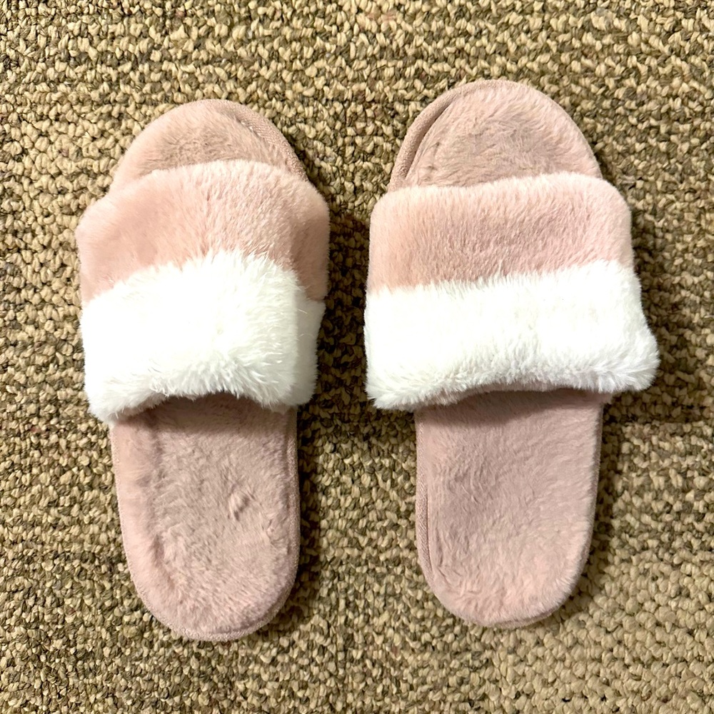 Pink and white womens slippers
